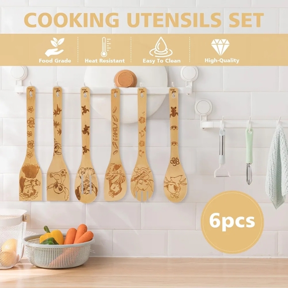 6 pcs Lilo & Stitch Wooden Bamboo Cooking Utensils Set - Picture 2 of 16